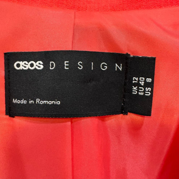 ASOS  NWOT $93  Oversized Grandad Blazer in Fluro Orange Size 8 - Picture 10 of 13